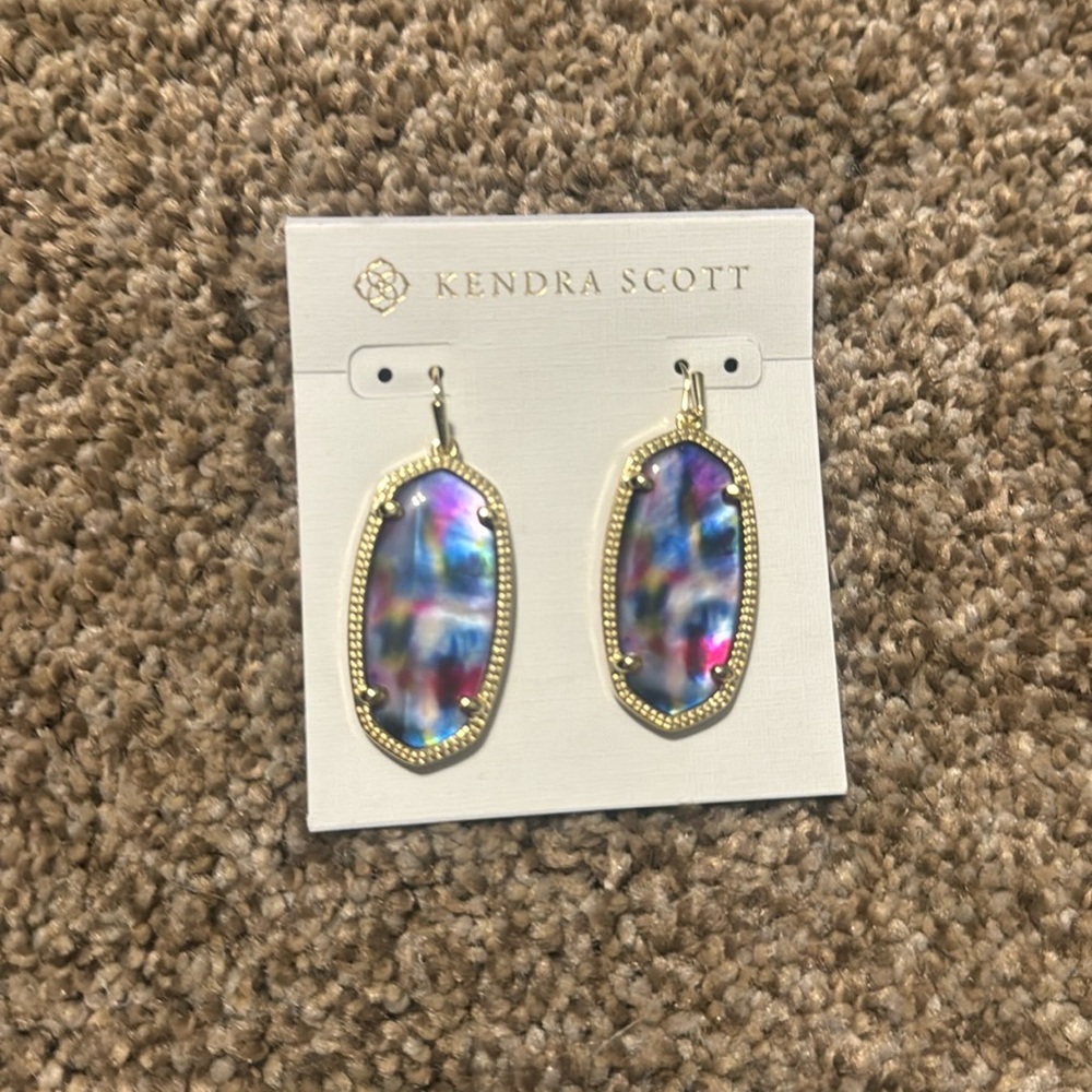 Kendra Scott - NWT Elle Earrings Gold Teal Tie Dye Dangles